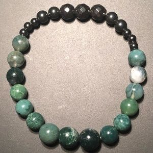 Moss Agate x Faceted Hematite Bracelet